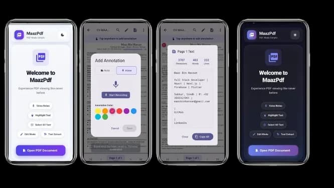MaazPDF smart document mobile application screens