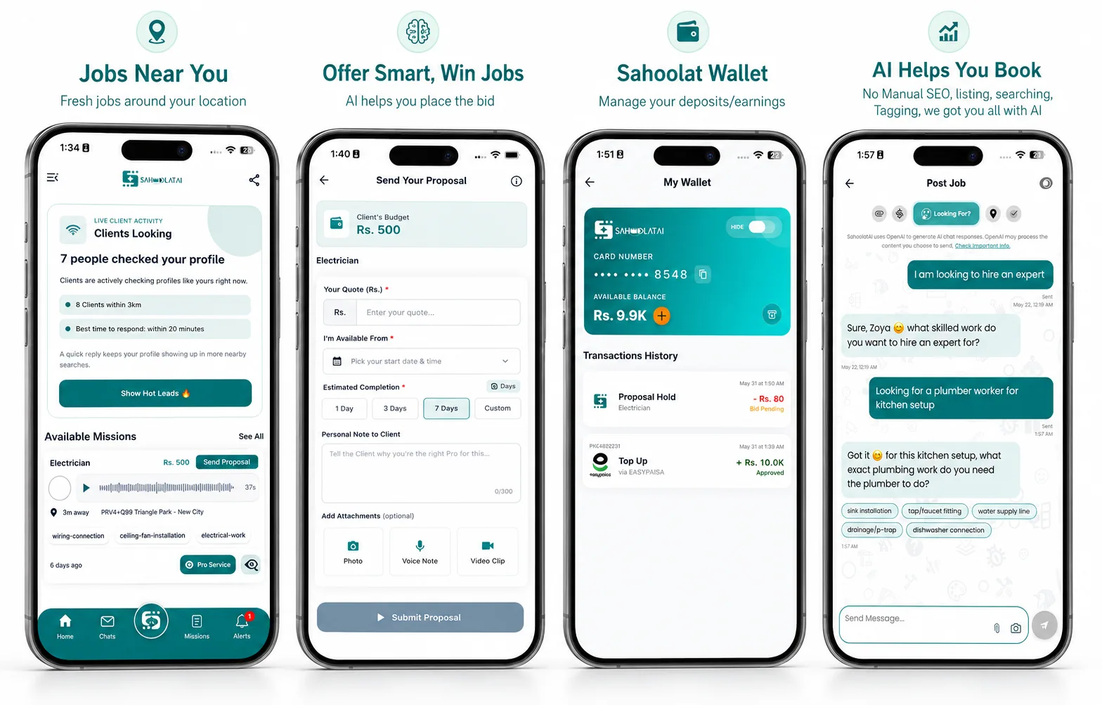Sahoolat AI mobile marketplace application shown on iPhones